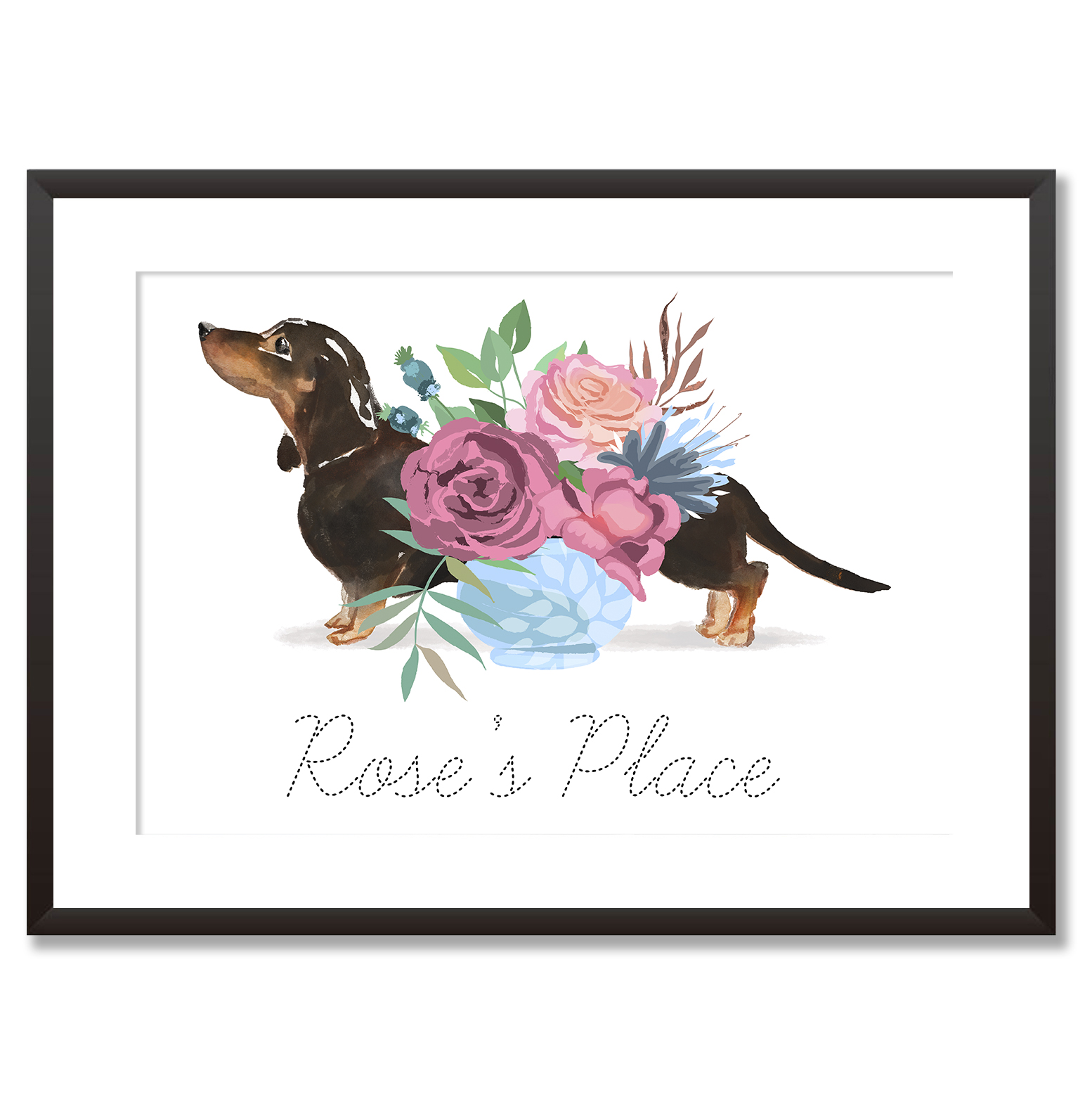 Personalised Dachshund Dog Flower Vase by Mode Prints Black Frame.jpg